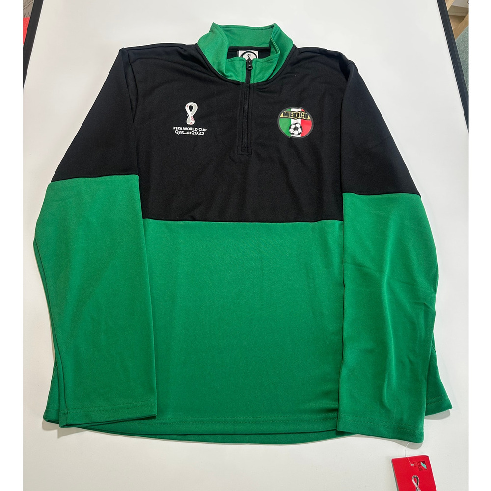 Official FIFA World Cup 2022 Mexico Soccer Men 1/4-zip black/green pullover  NWT